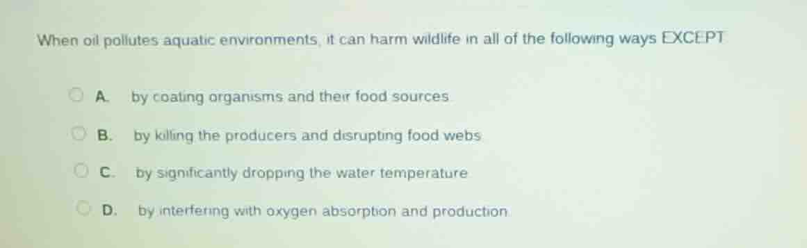 when oil pollutes aquatic environments, it can harm wildlife in all of …