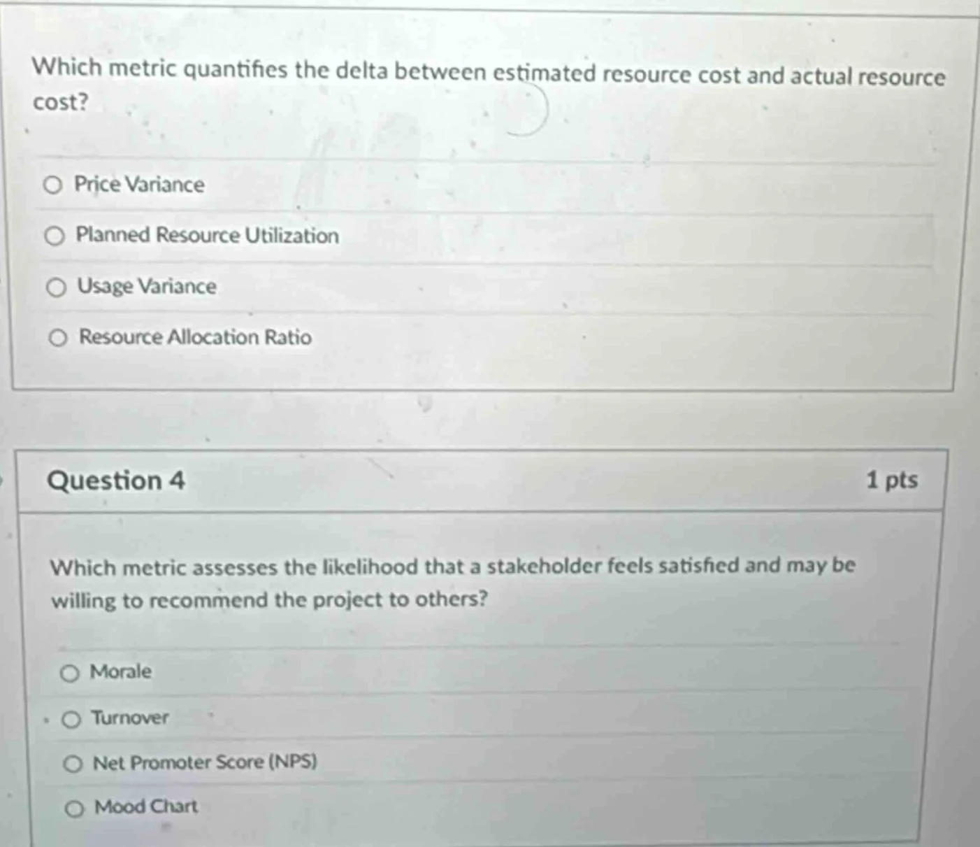 which metric quantifies the delta between estimated resource cost and a…