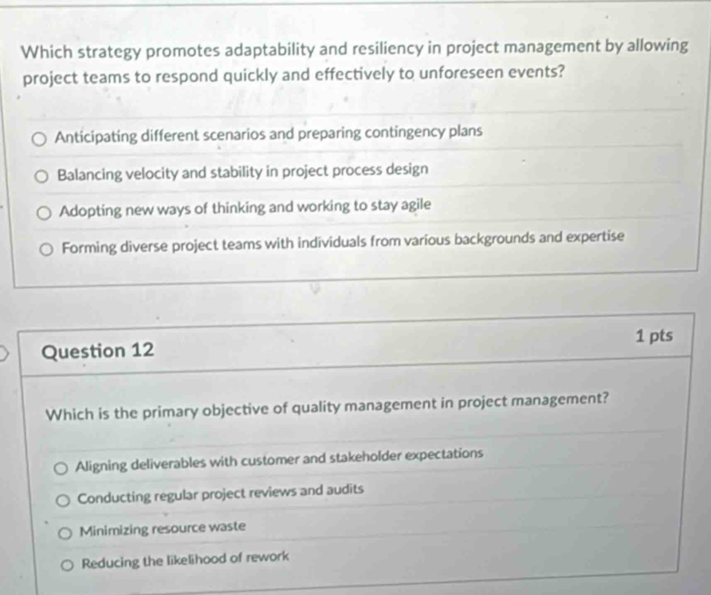 which strategy promotes adaptability and resiliency in project manageme…