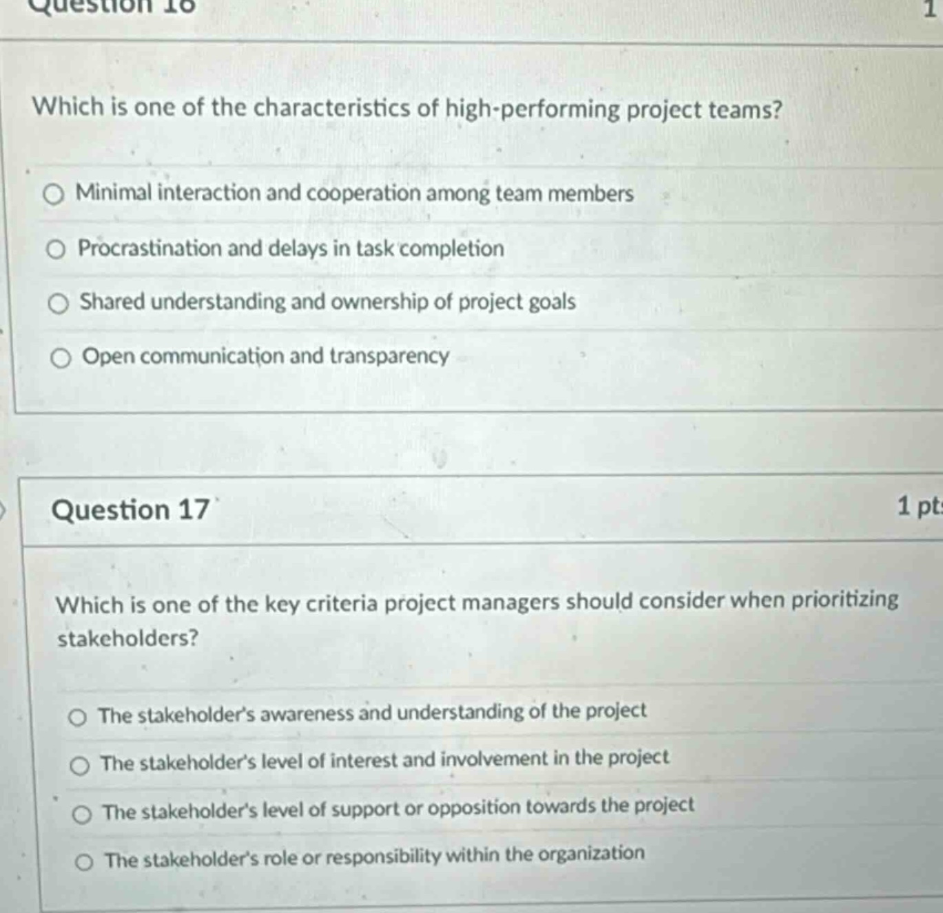 question 16 which is one of the characteristics of high - performing pr…
