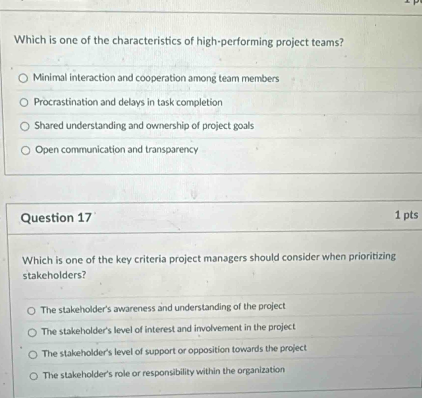 which is one of the characteristics of high - performing project teams?…