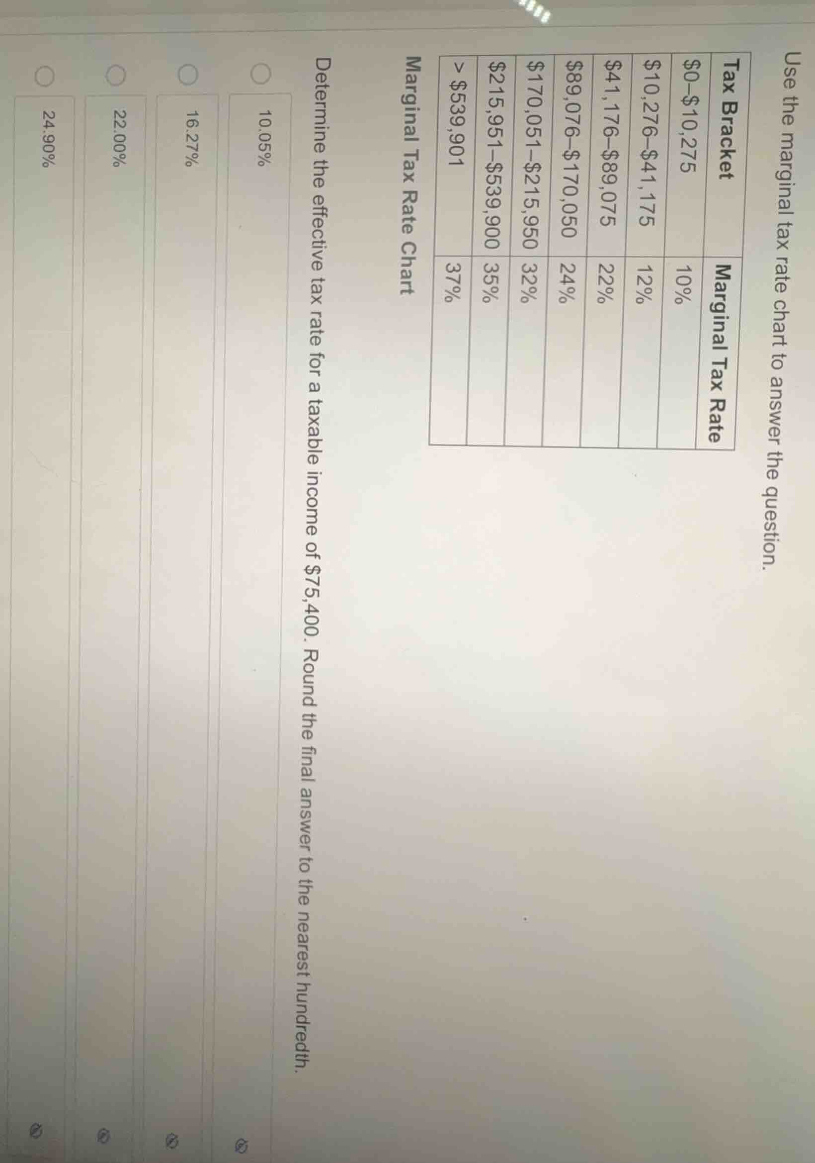 use the marginal tax rate chart to answer the question. marginal tax ra…