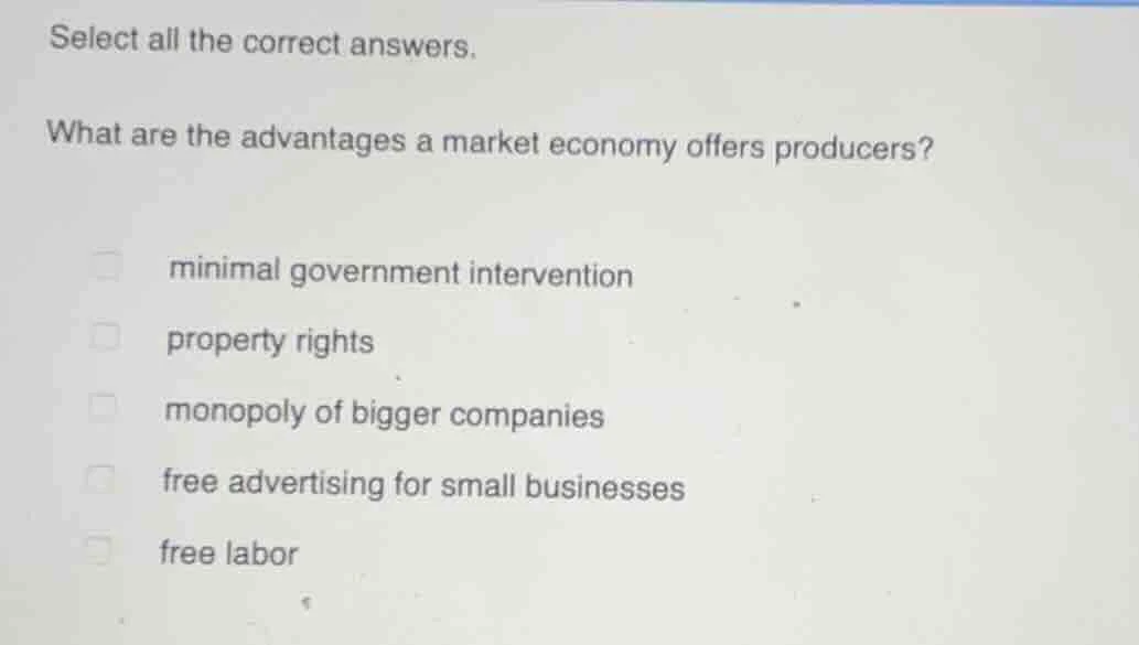 select all the correct answers. what are the advantages a market econom…