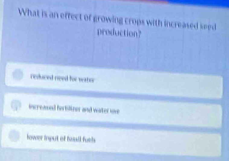 what is an effect of growing crops with increased seed production? redu…