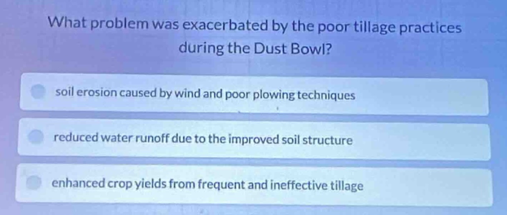what problem was exacerbated by the poor tillage practices during the d…