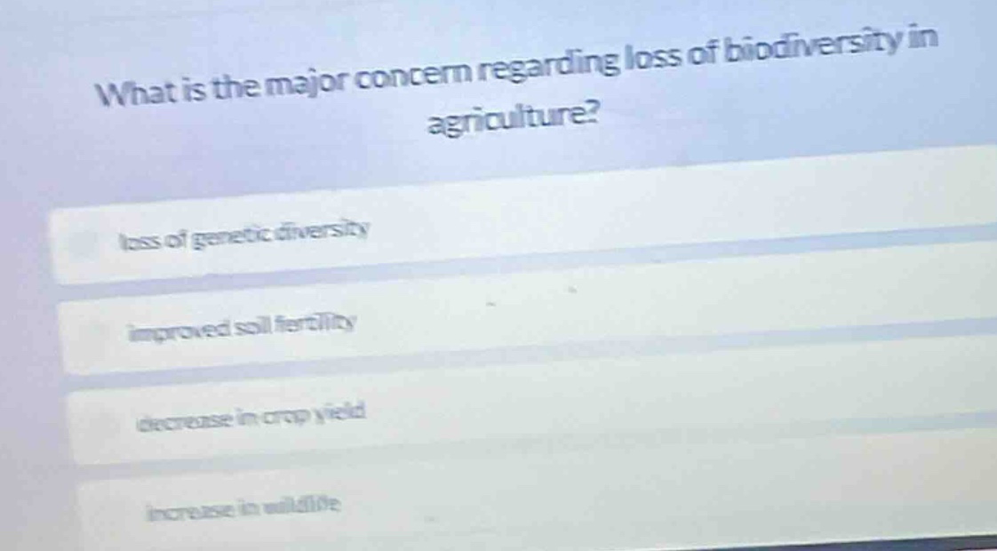 what is the major concern regarding loss of biodiversity in agriculture…
