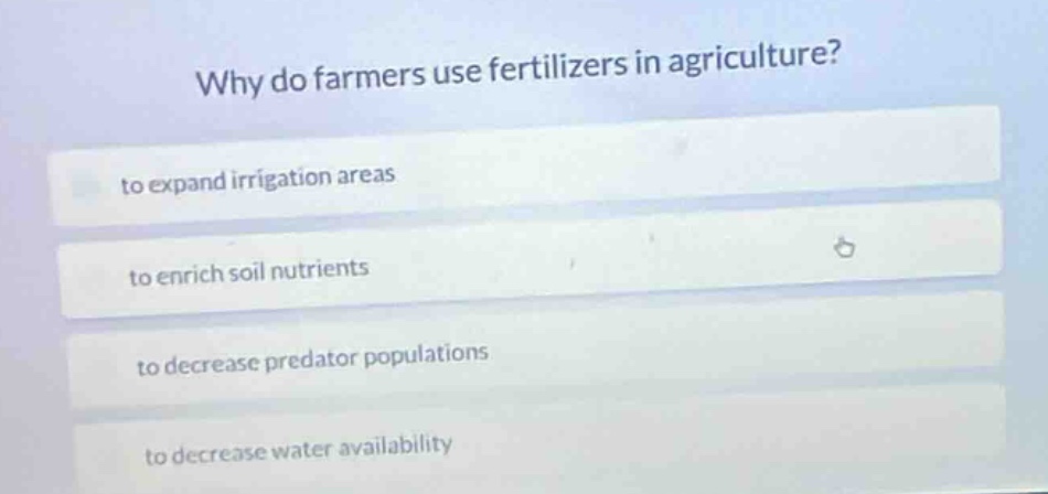 why do farmers use fertilizers in agriculture? to expand irrigation are…