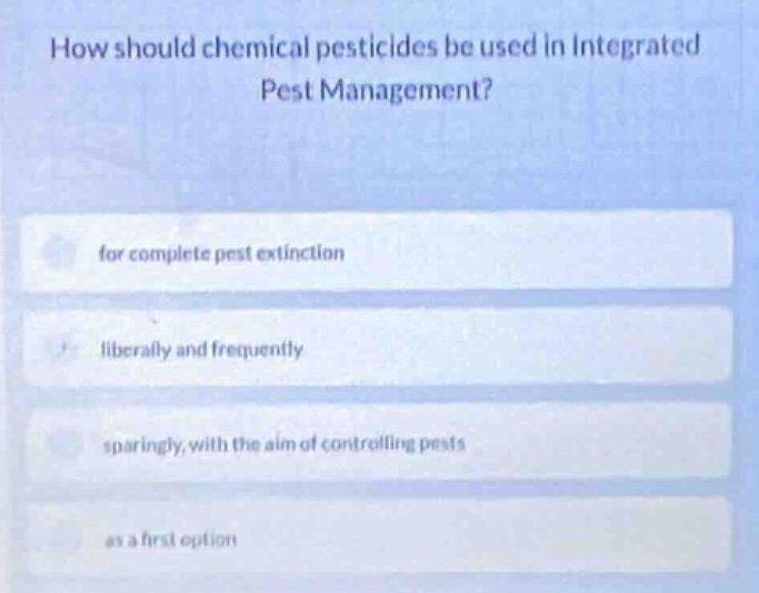 how should chemical pesticides be used in integrated pest management? f…