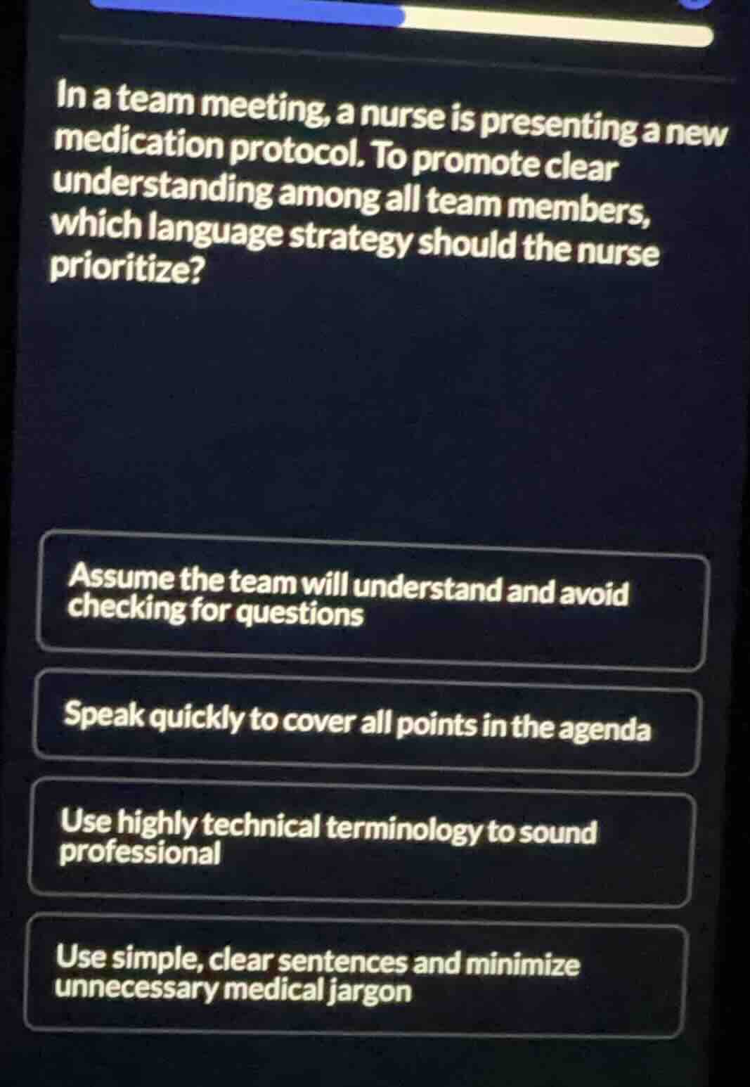 in a team meeting, a nurse is presenting a new medication protocol. to …