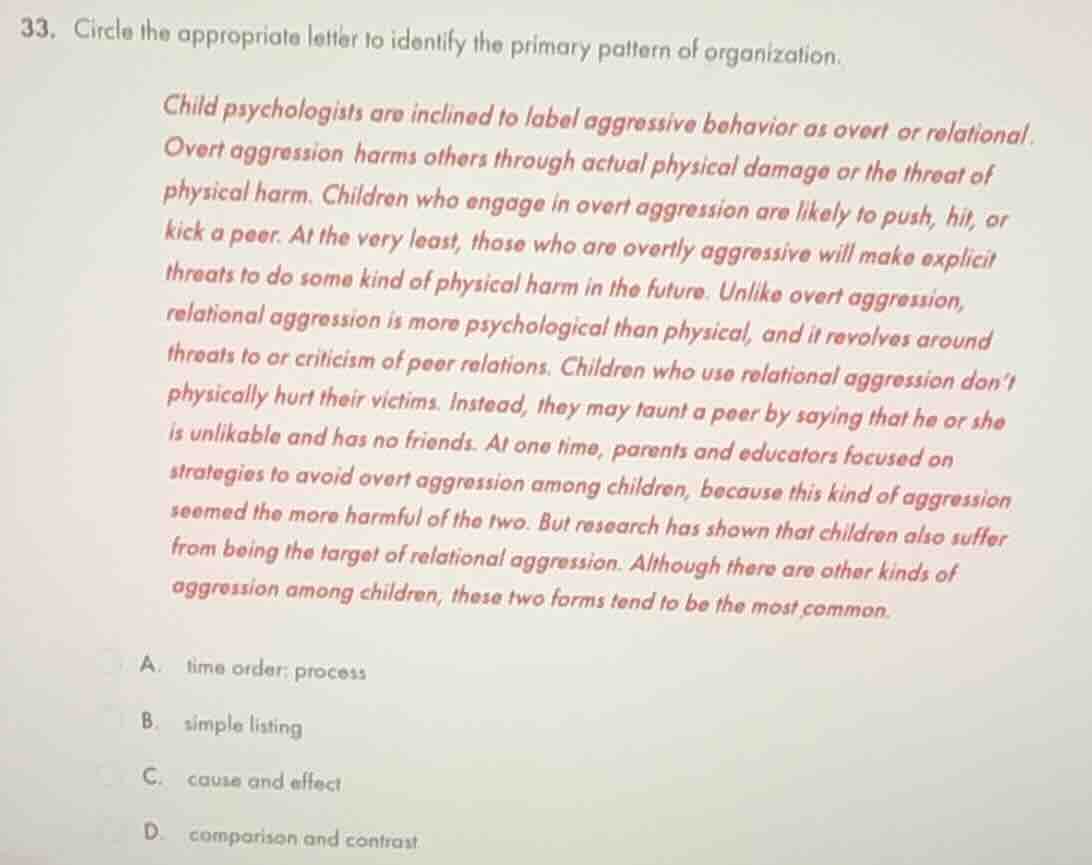 33. circle the appropriate letter to identify the primary pattern of or…