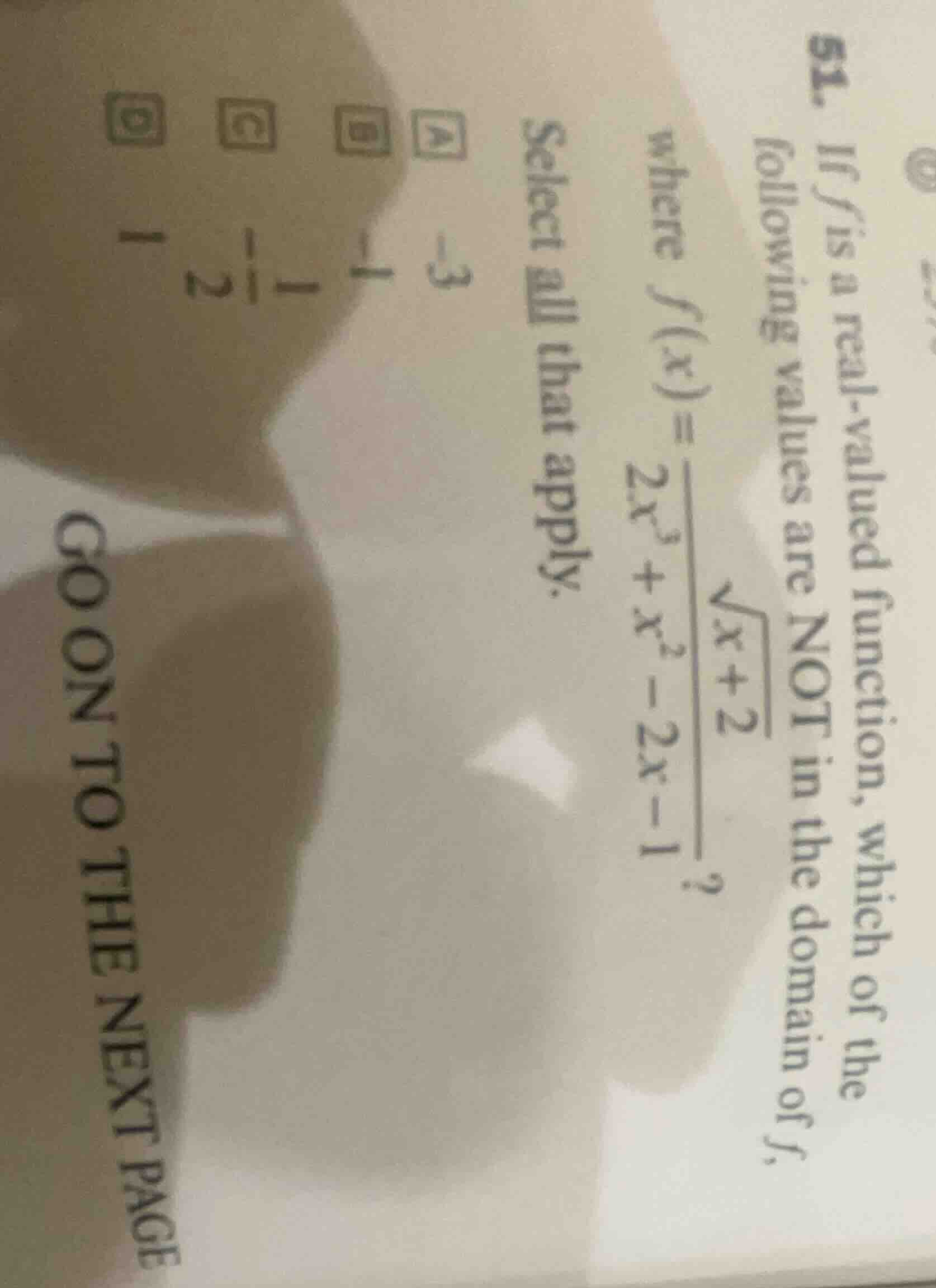 51. if f is a real - valued function, which of the following values are…
