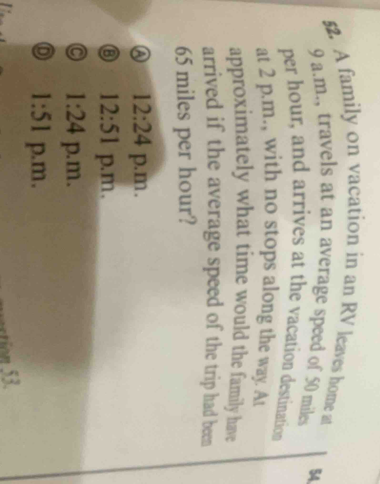 62. a family on vacation in an rv leaves home at 9 a.m., travels at an …