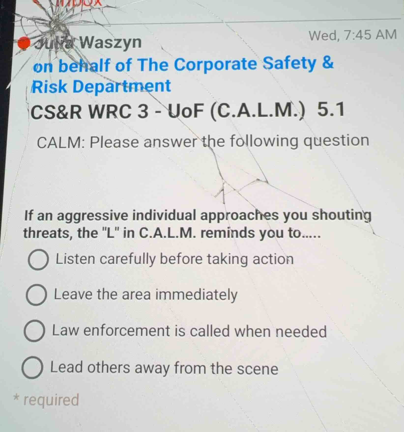 julia waszyn on behalf of the corporate safety & risk department cs&r w…