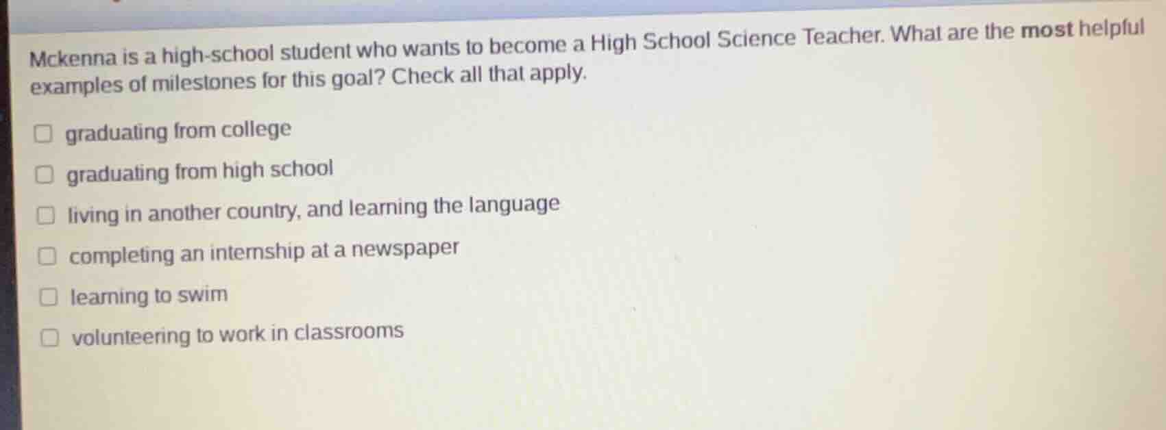 mckenna is a high - school student who wants to become a high school sc…
