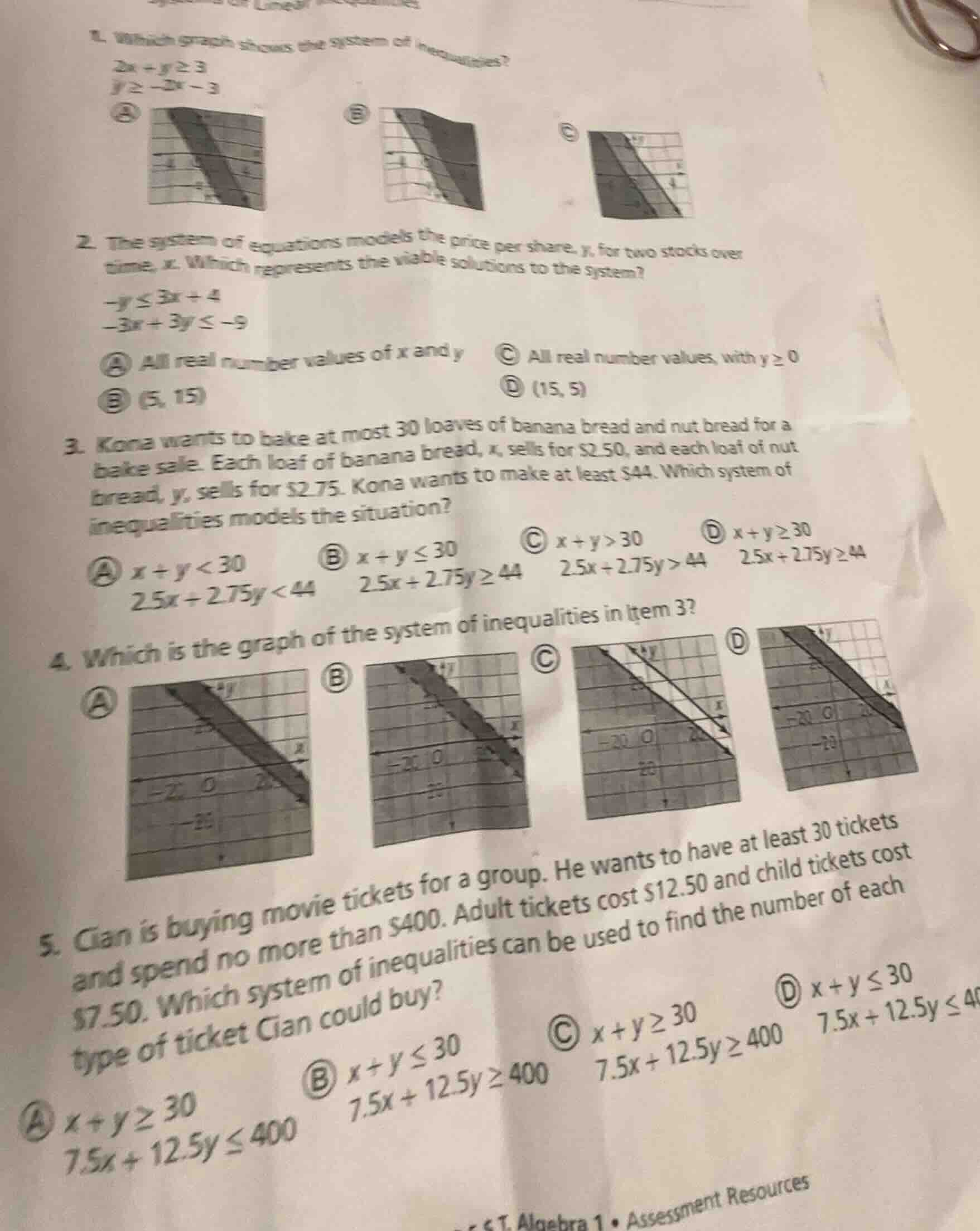 1. which graph shows the system of inequalities? $2x + y \\geq 3$ $y \\…