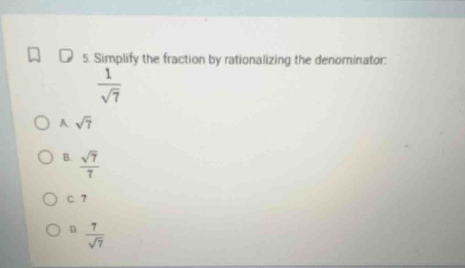 5. simplify the fraction by rationalizing the denominator: \\(\\frac{1}…