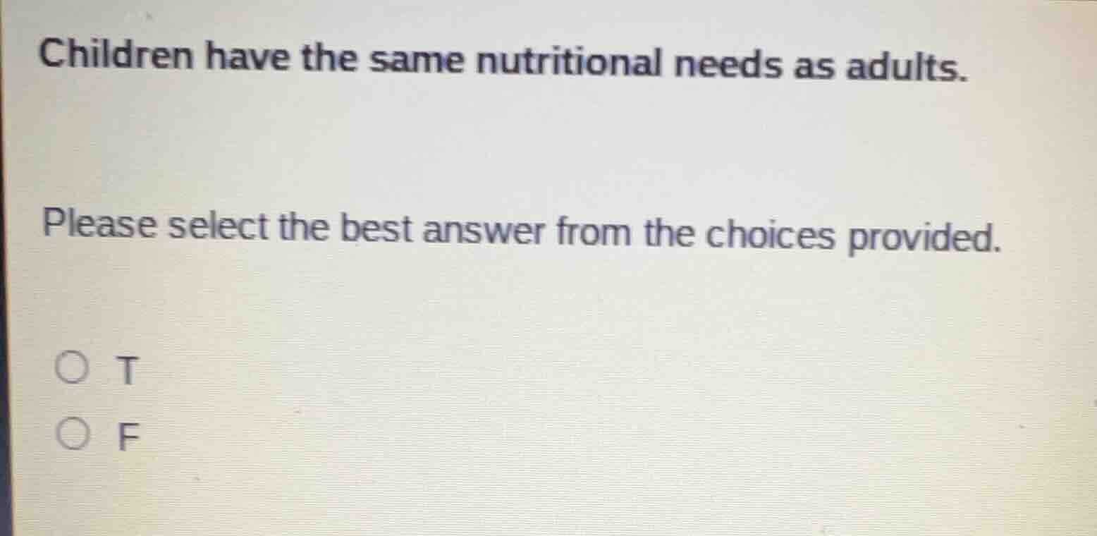 children have the same nutritional needs as adults. please select the b…
