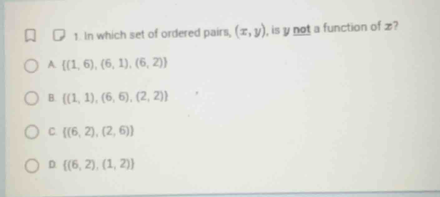 1. in which set of ordered pairs, ((x, y)), is (y) not a function of (x…