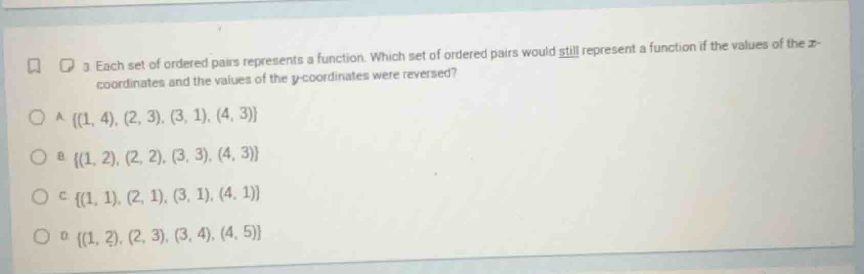 3. each set of ordered pairs represents a function. which set of ordere…