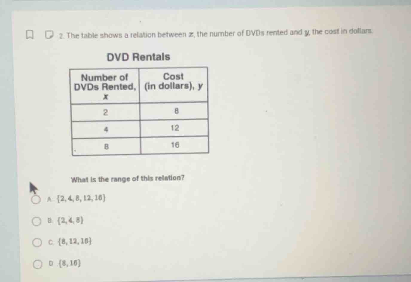 2. the table shows a relation between x, the number of dvds rented and …