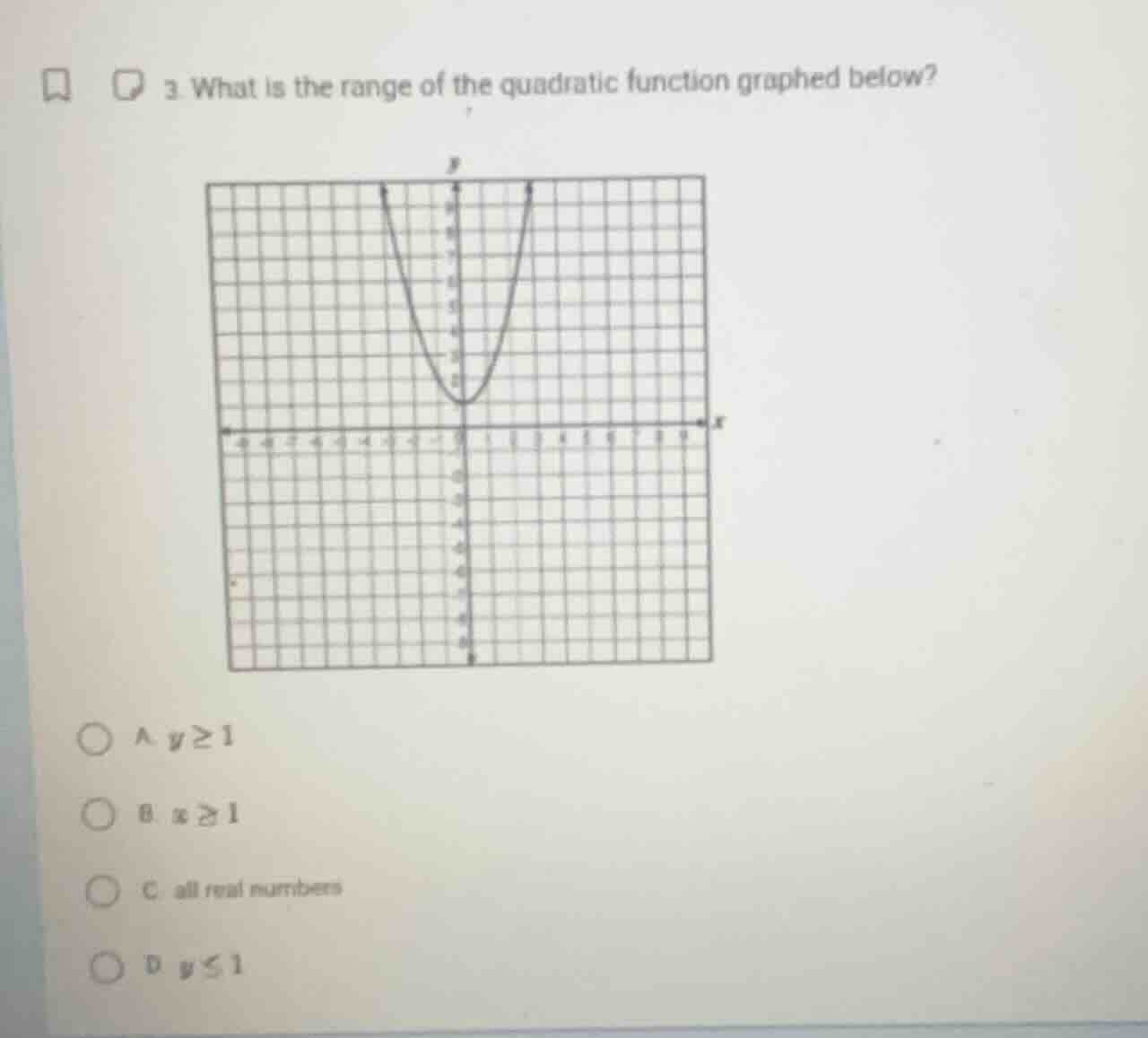 3. what is the range of the quadratic function graphed below? options: …