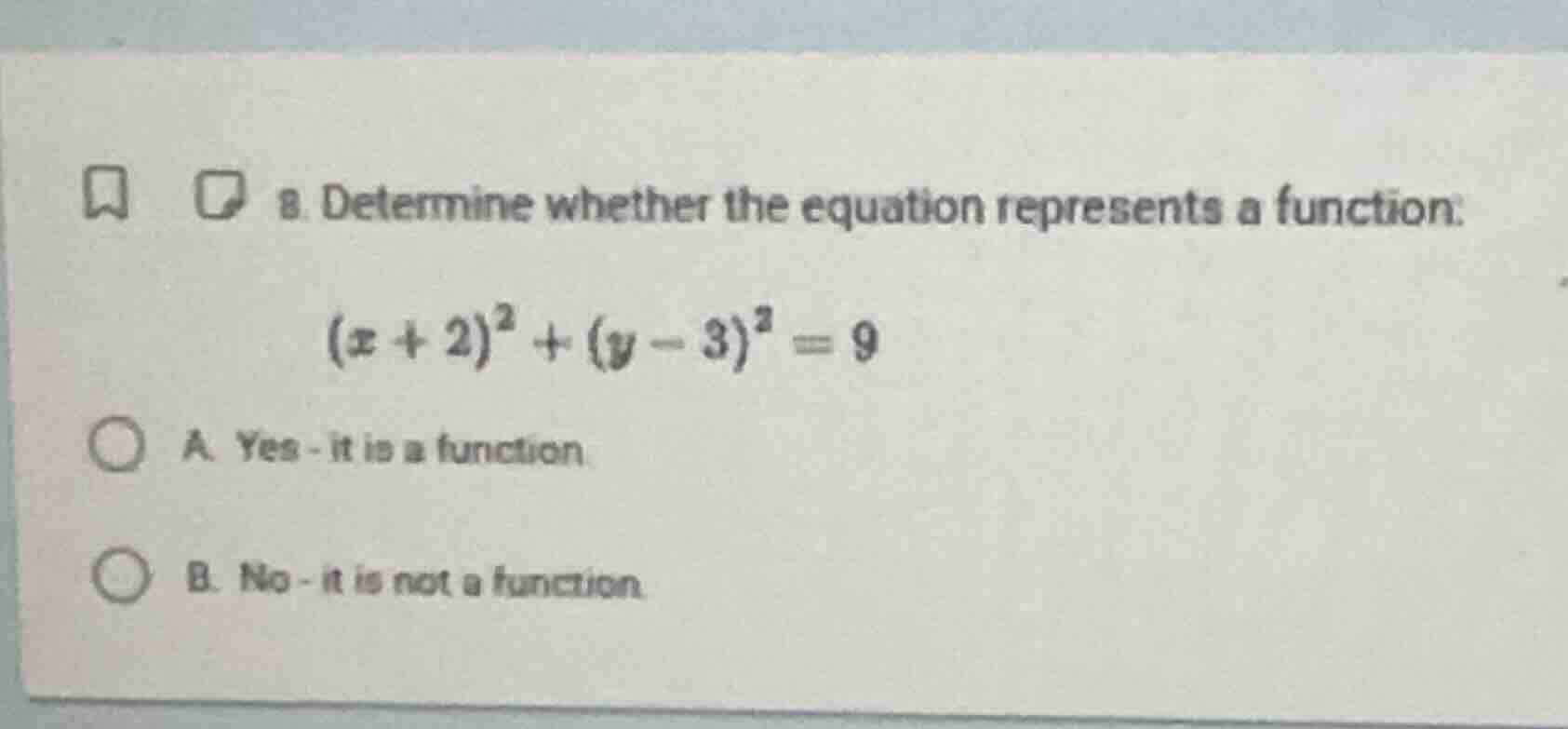 a. determine whether the equation represents a function. $(x + 2)^2 + (…
