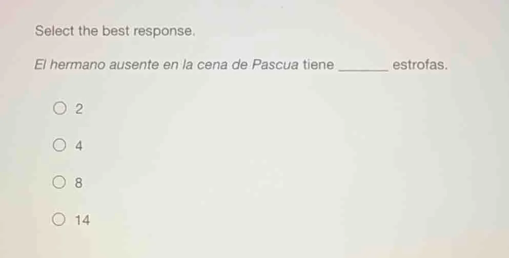 select the best response. el hermano ausente en la cena de pascua tiene…