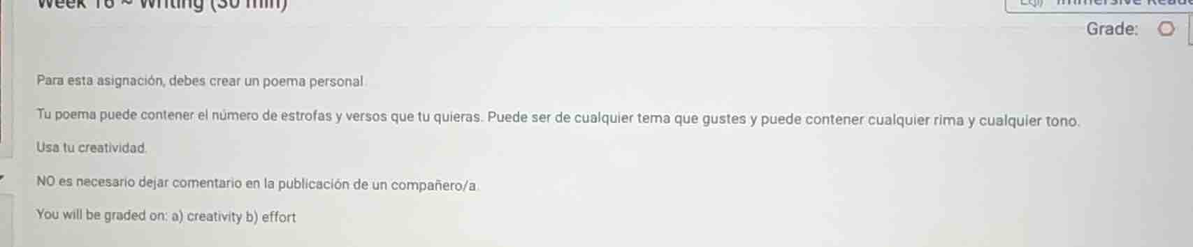 week 16 ~ writing (30 min) grade: para esta asignación, debes crear un …
