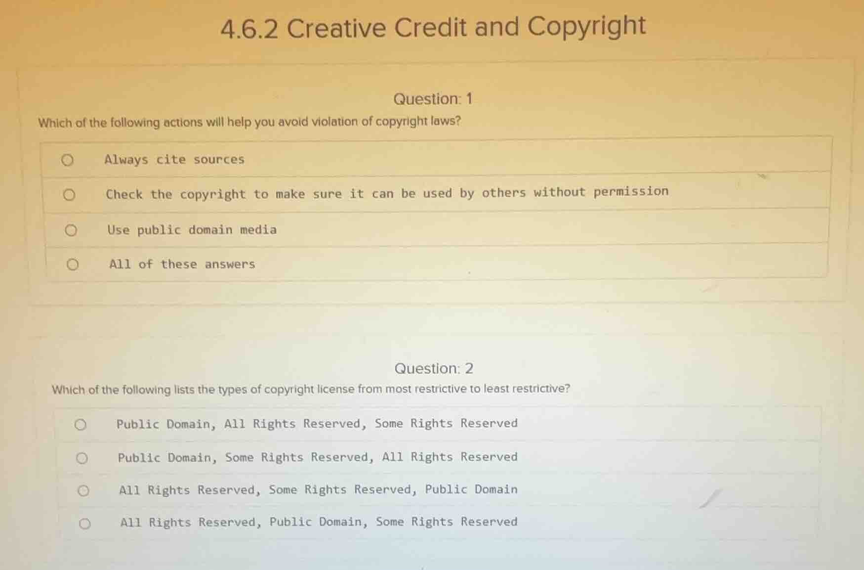 4.6.2 creative credit and copyright question: 1 which of the following …