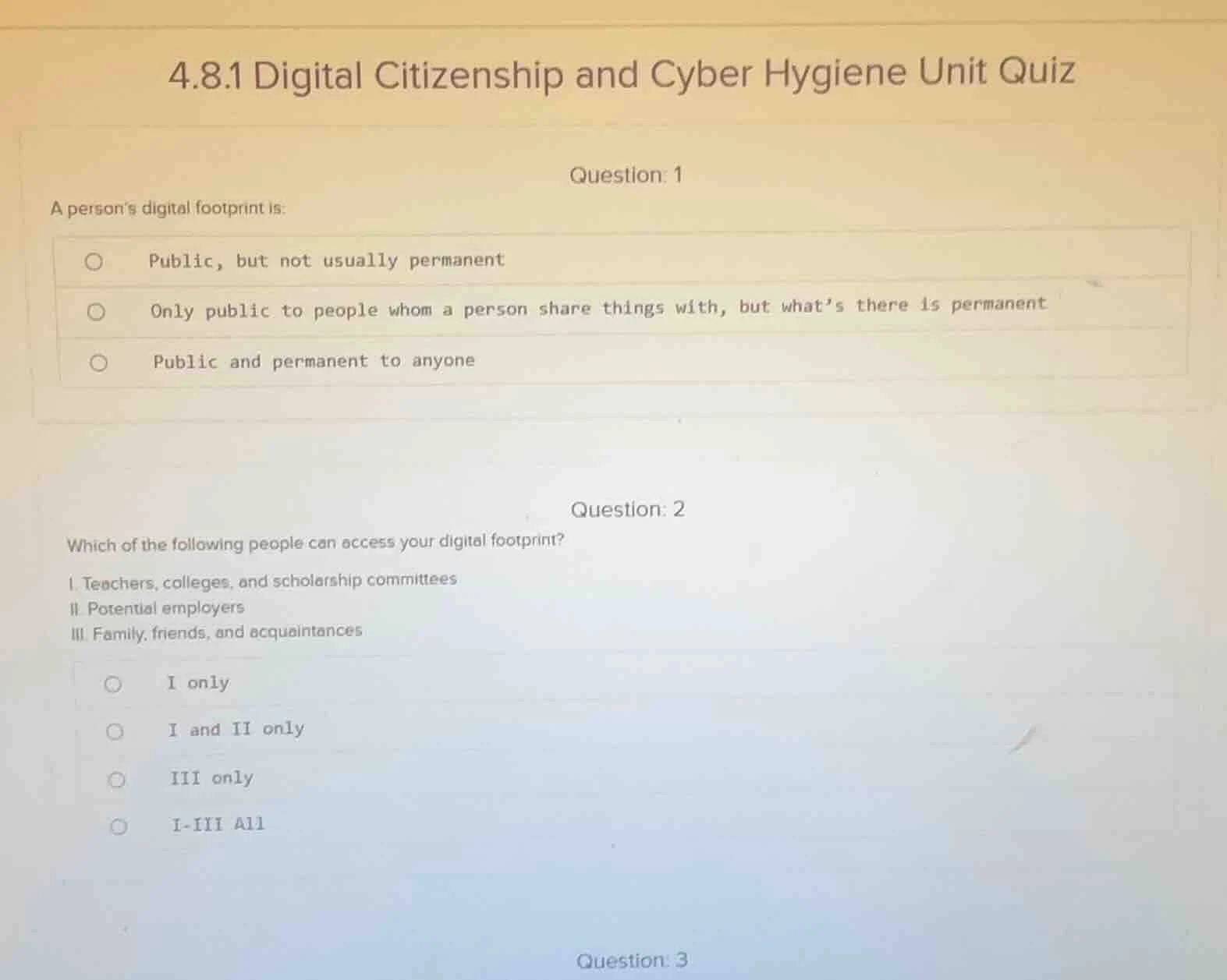 4.8.1 digital citizenship and cyber hygiene unit quiz question: 1 a per…