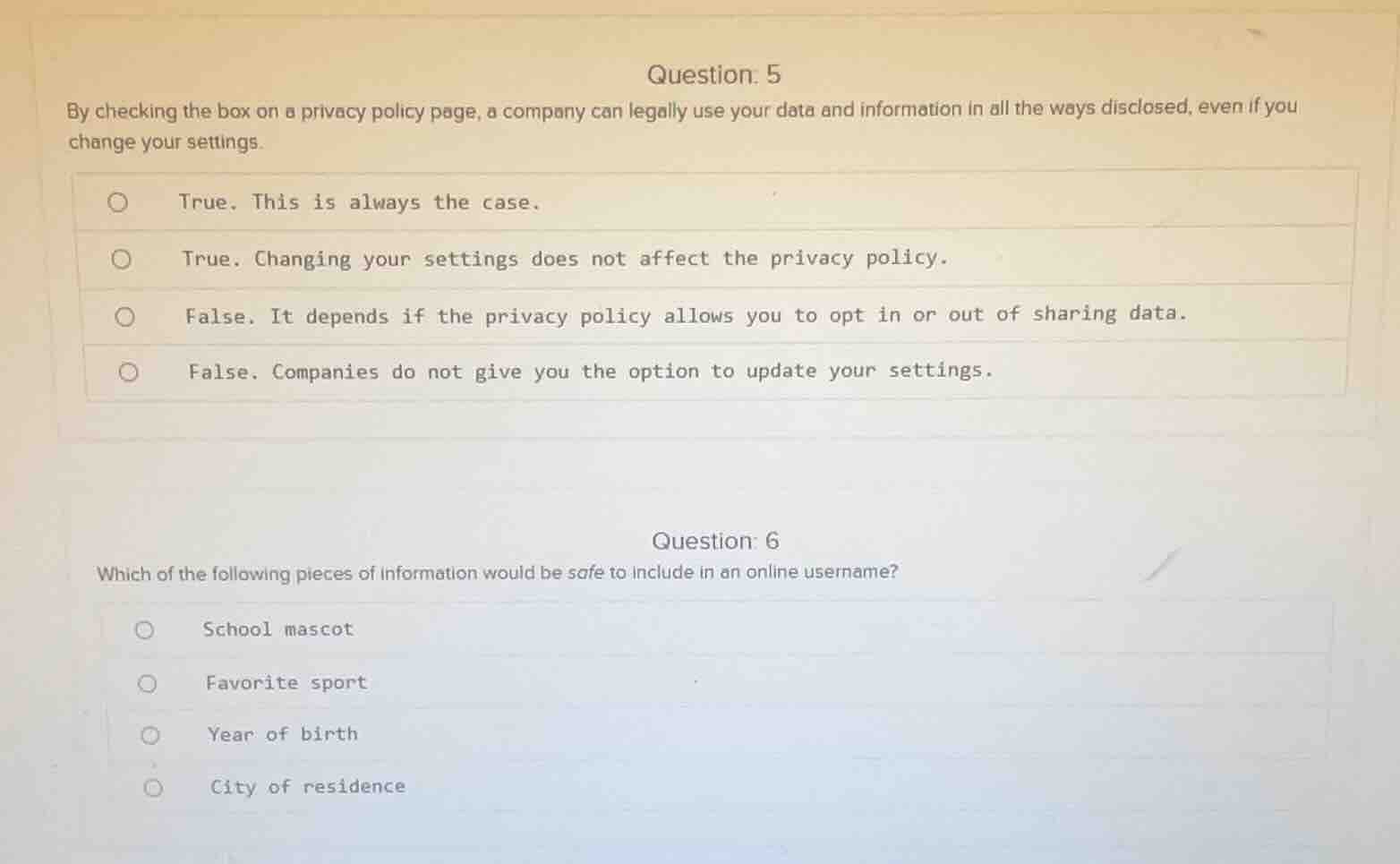 question: 5 by checking the box on a privacy policy page, a company can…