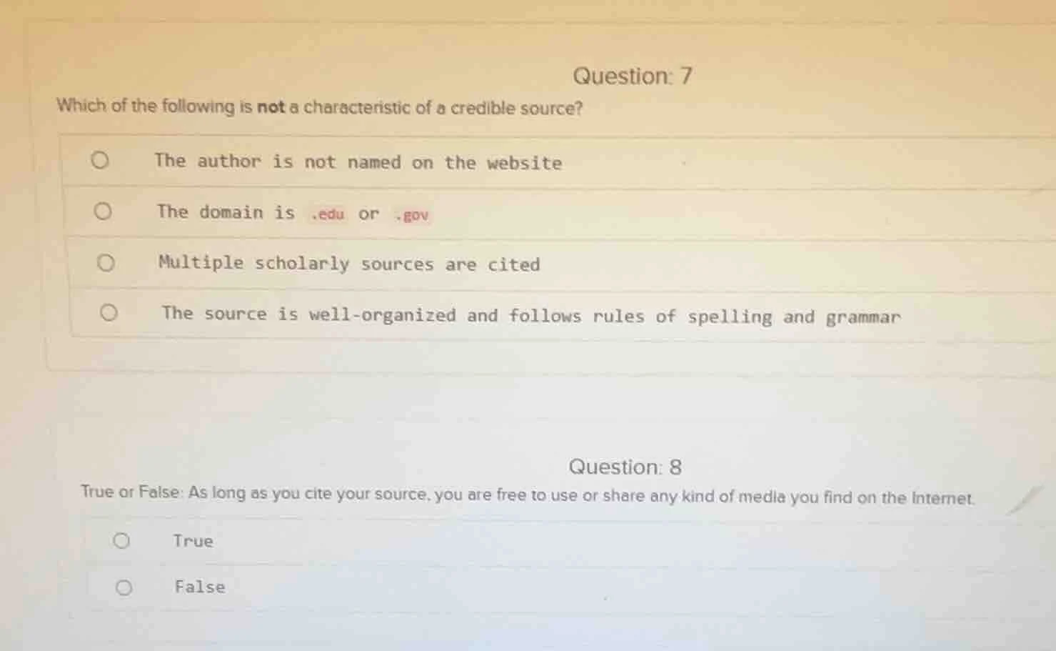 question: 7 which of the following is not a characteristic of a credibl…