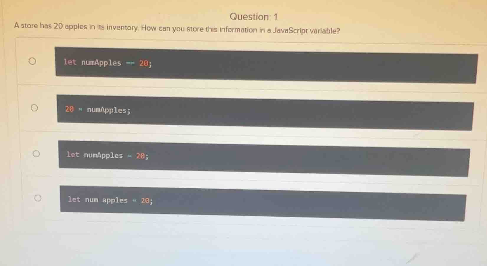 question: 1 a store has 20 apples in its inventory. how can you store t…