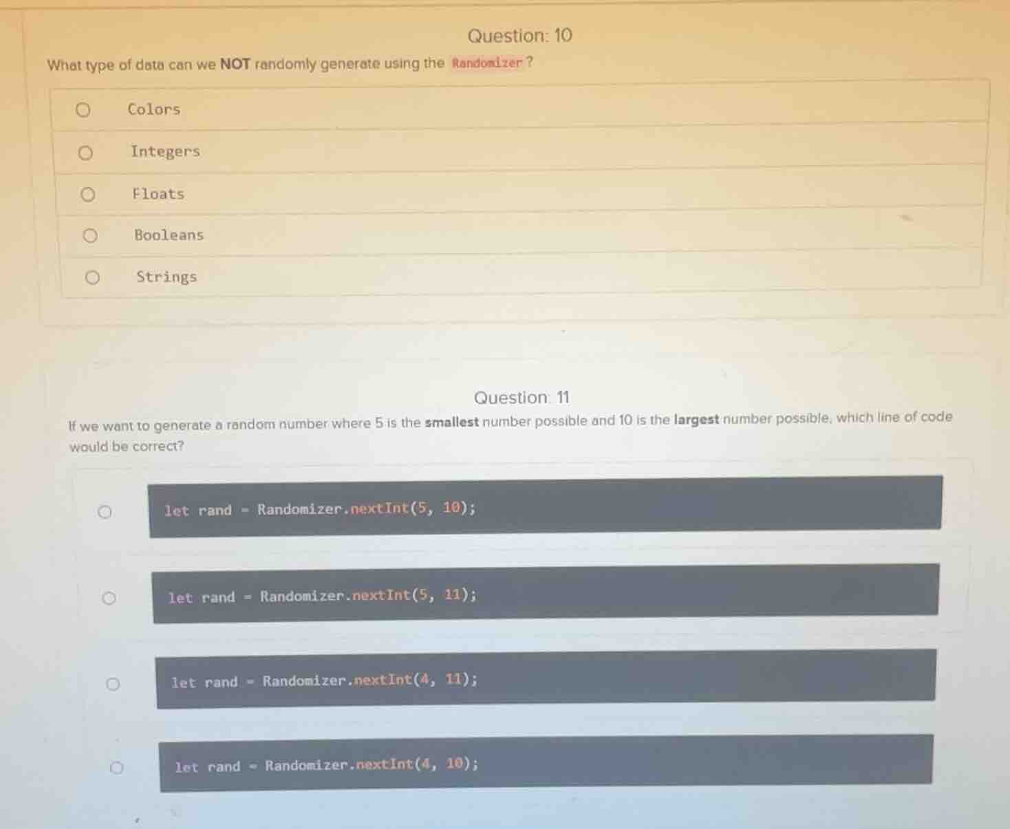 question: 10 what type of data can we not randomly generate using the r…
