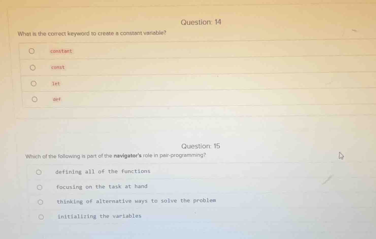 question: 14 what is the correct keyword to create a constant variable?…