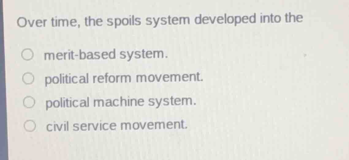 over time, the spoils system developed into the ○ merit - based system.…