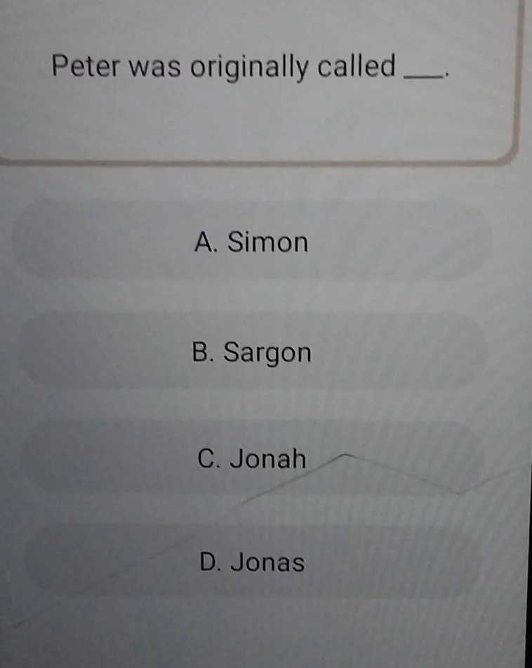 peter was originally called ___. a. simon b. sargon c. jonah d. jonas