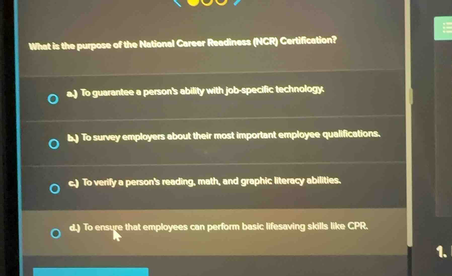 what is the purpose of the national career readiness (ncr) certificatio…