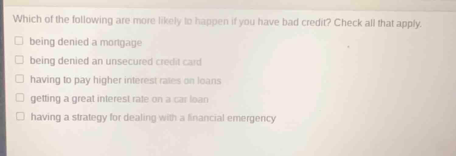 which of the following are more likely to happen if you have bad credit…