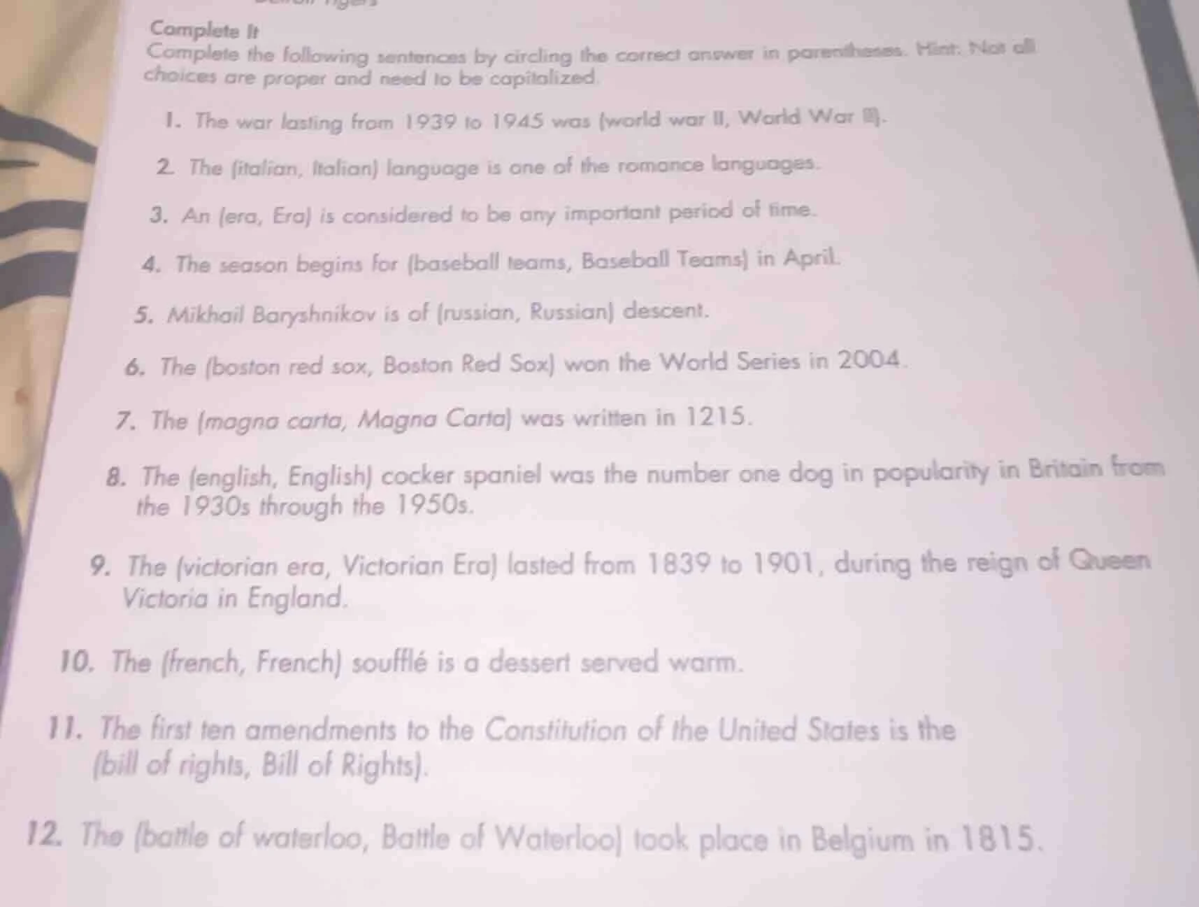 complete it complete the following sentences by circling the correct an…