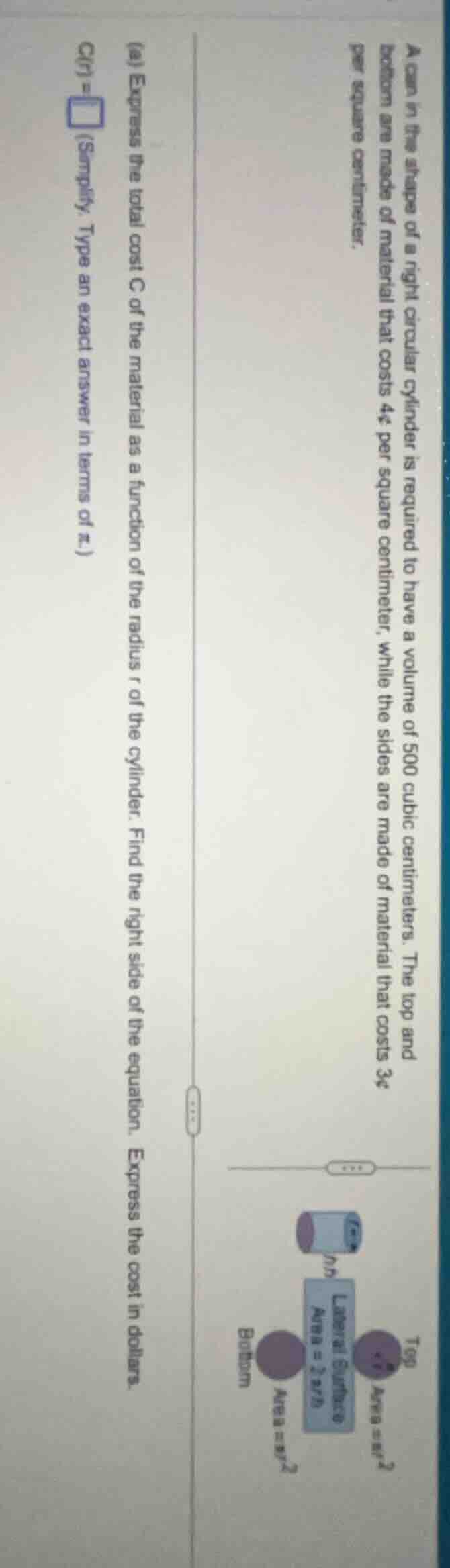 a can in the shape of a right circular cylinder is required to have a v…