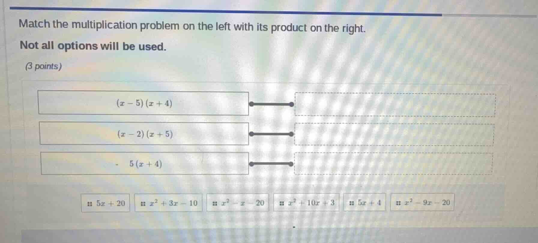 match the multiplication problem on the left with its product on the ri…