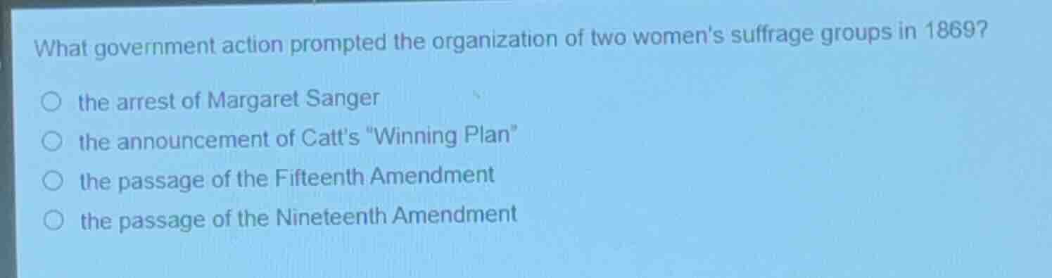 what government action prompted the organization of two womens suffrage…