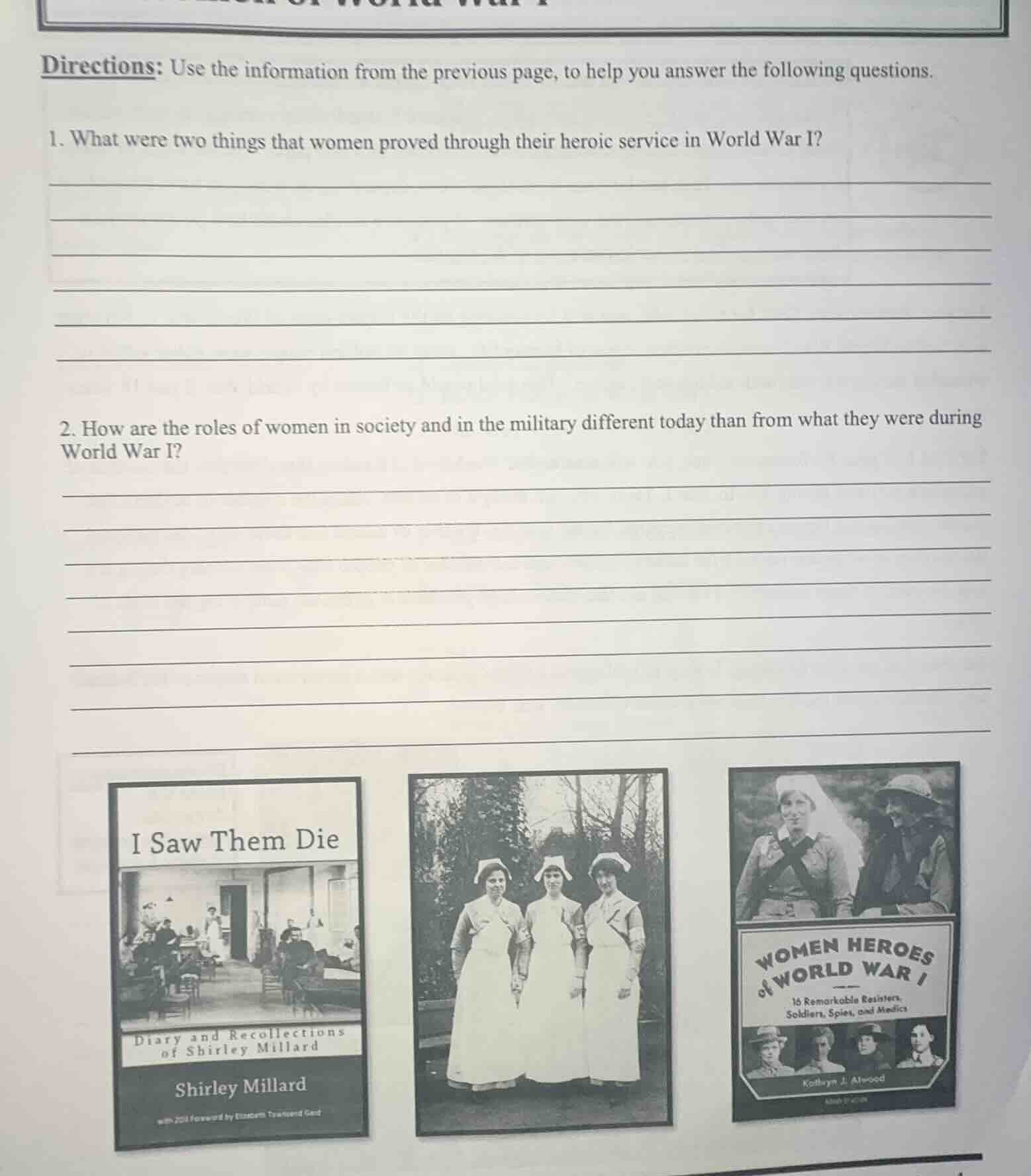 directions: use the information from the previous page, to help you ans…