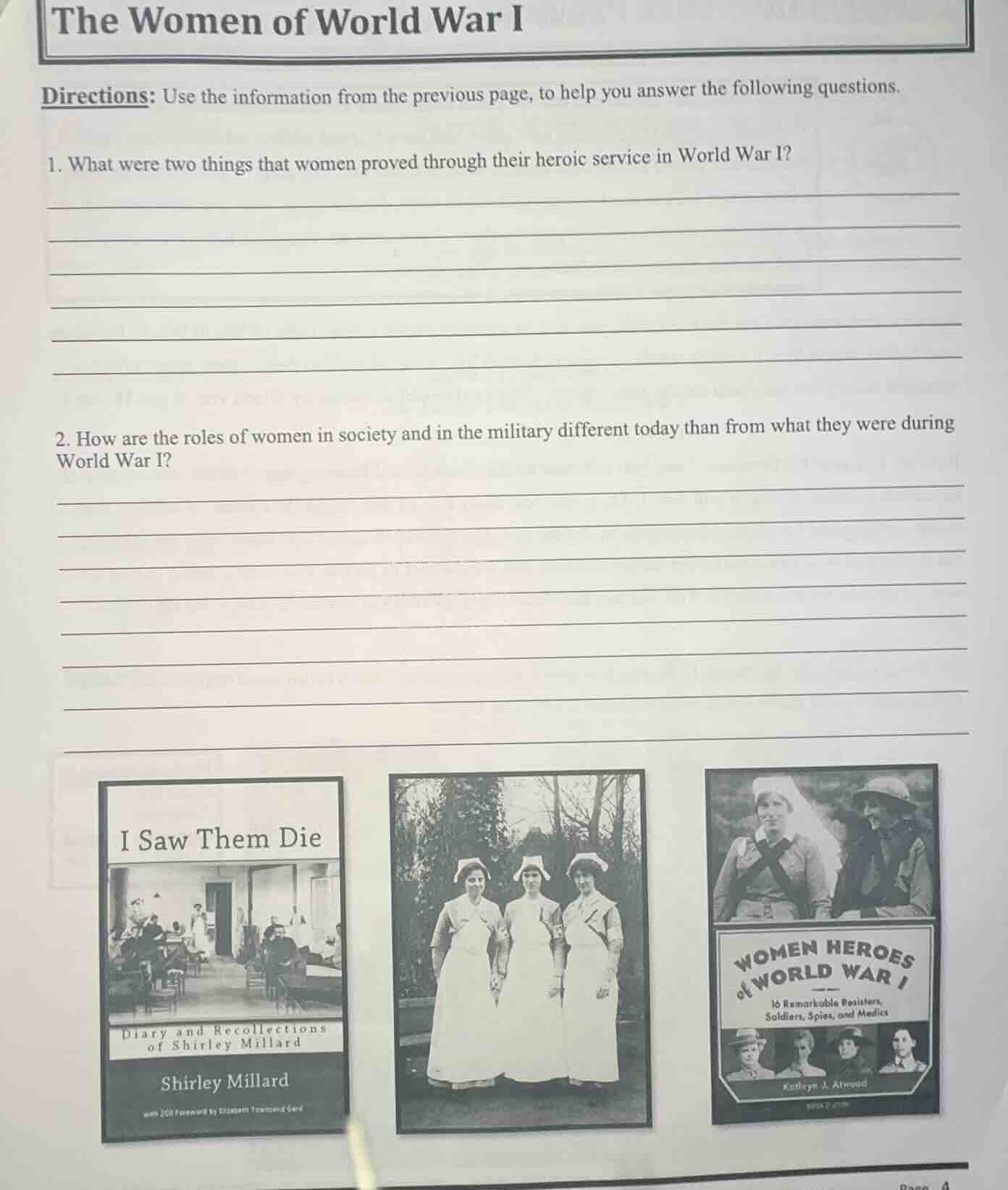 the women of world war i directions: use the information from the previ…