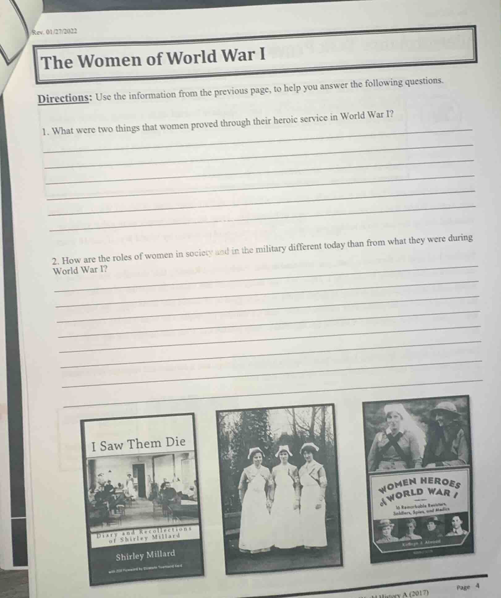 rev. 01/27/2022 the women of world war i directions: use the informatio…