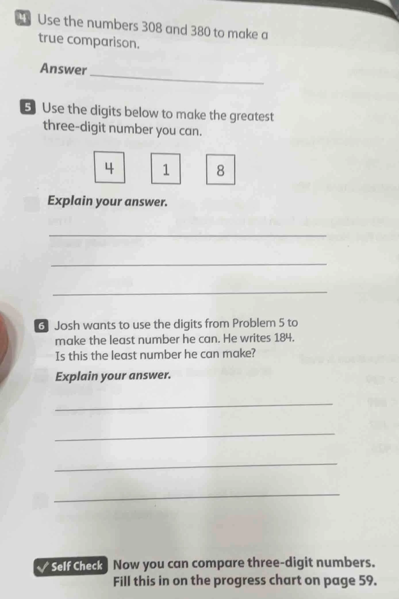 4 use the numbers 308 and 380 to make a true comparison. answer 5 use t…