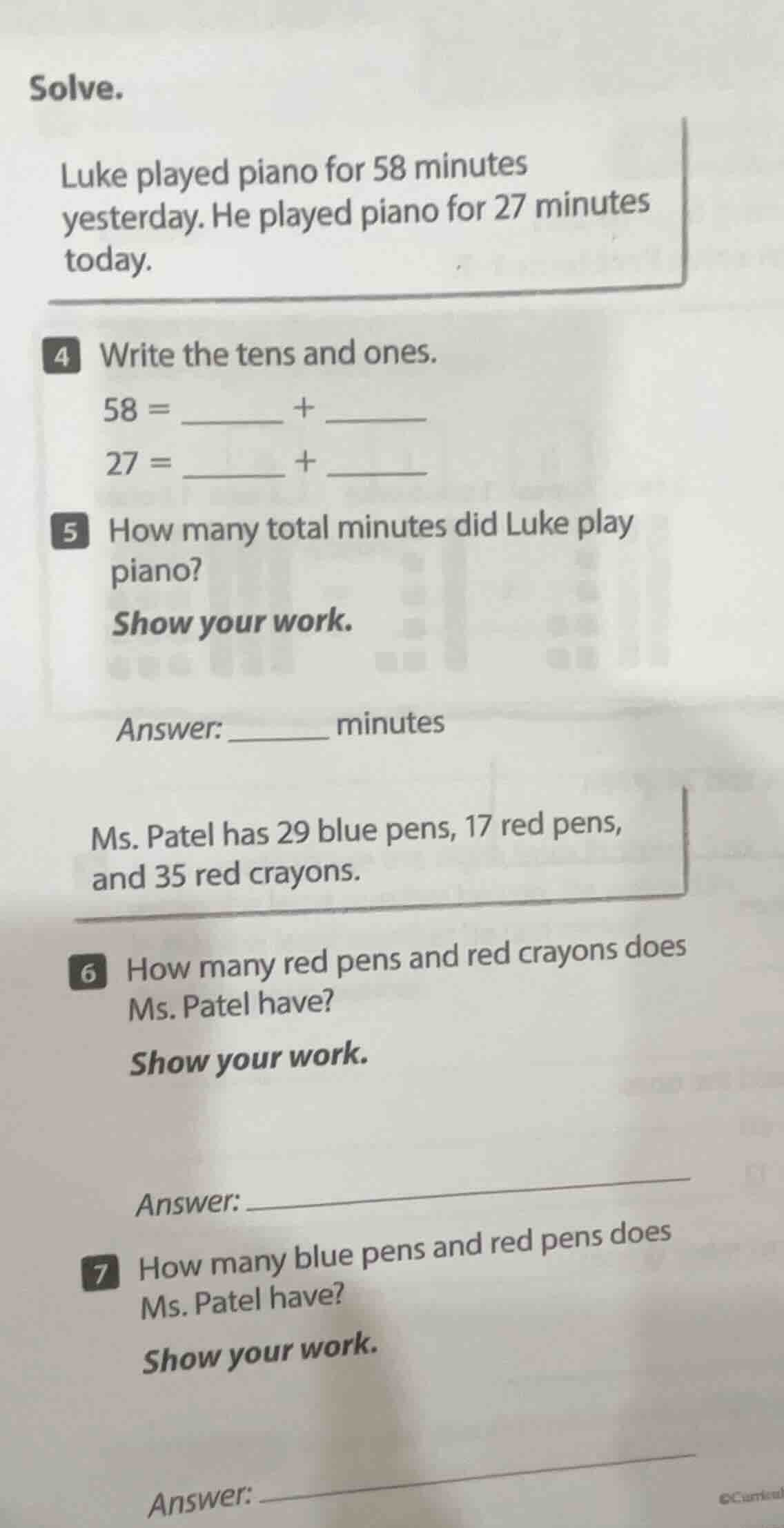 solve. luke played piano for 58 minutes yesterday. he played piano for …