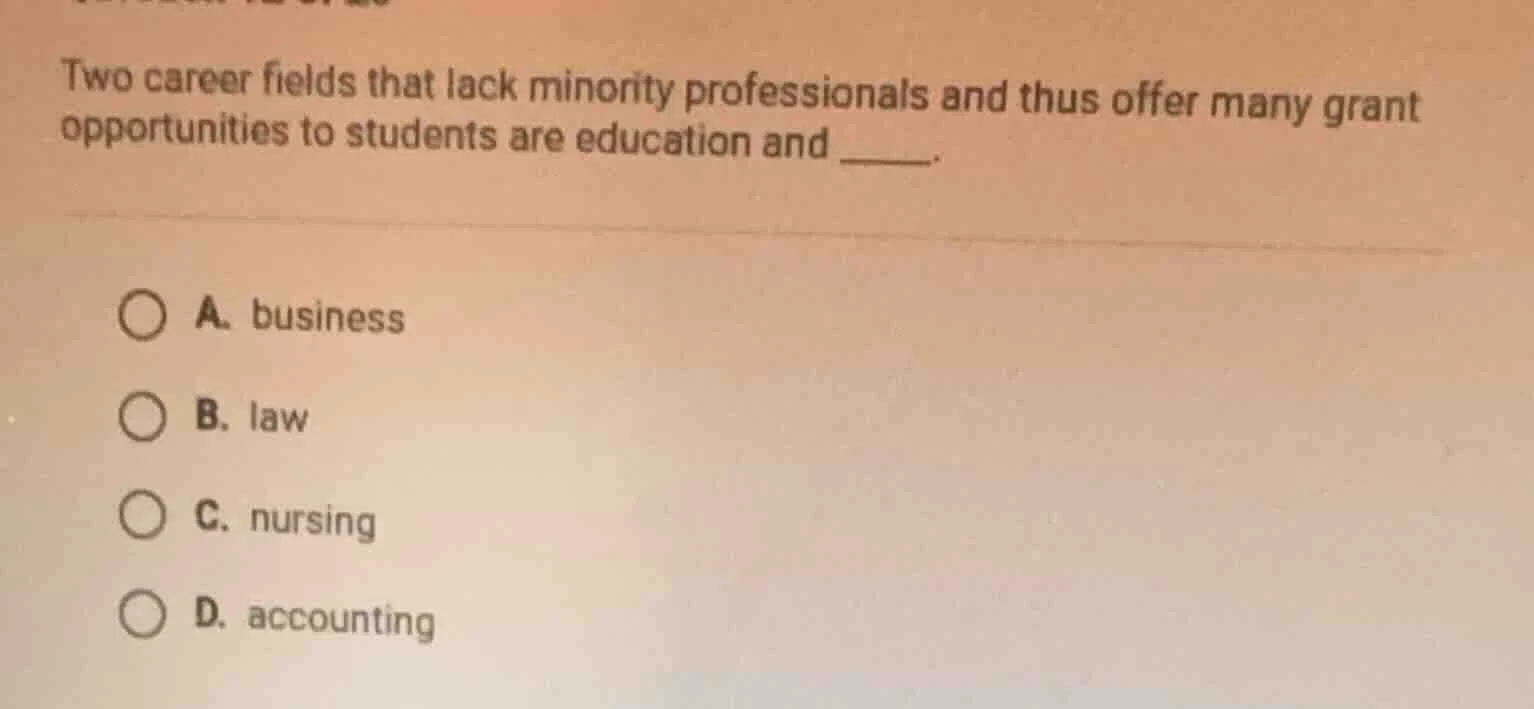 two career fields that lack minority professionals and thus offer many …
