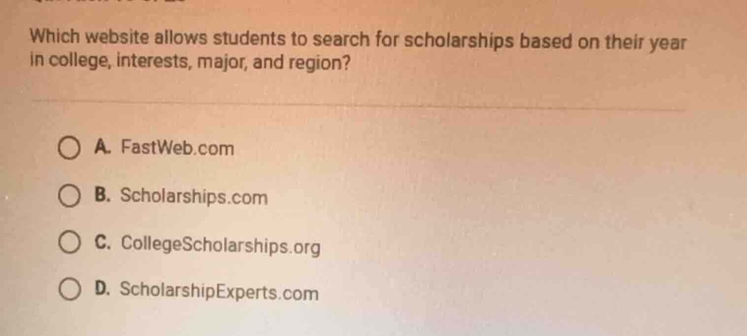 which website allows students to search for scholarships based on their…
